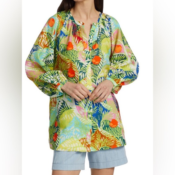 STAUD Women’s Vincent Capri Tree Print Button Down Tunic Top size XS NWT - Picture 1 of 12